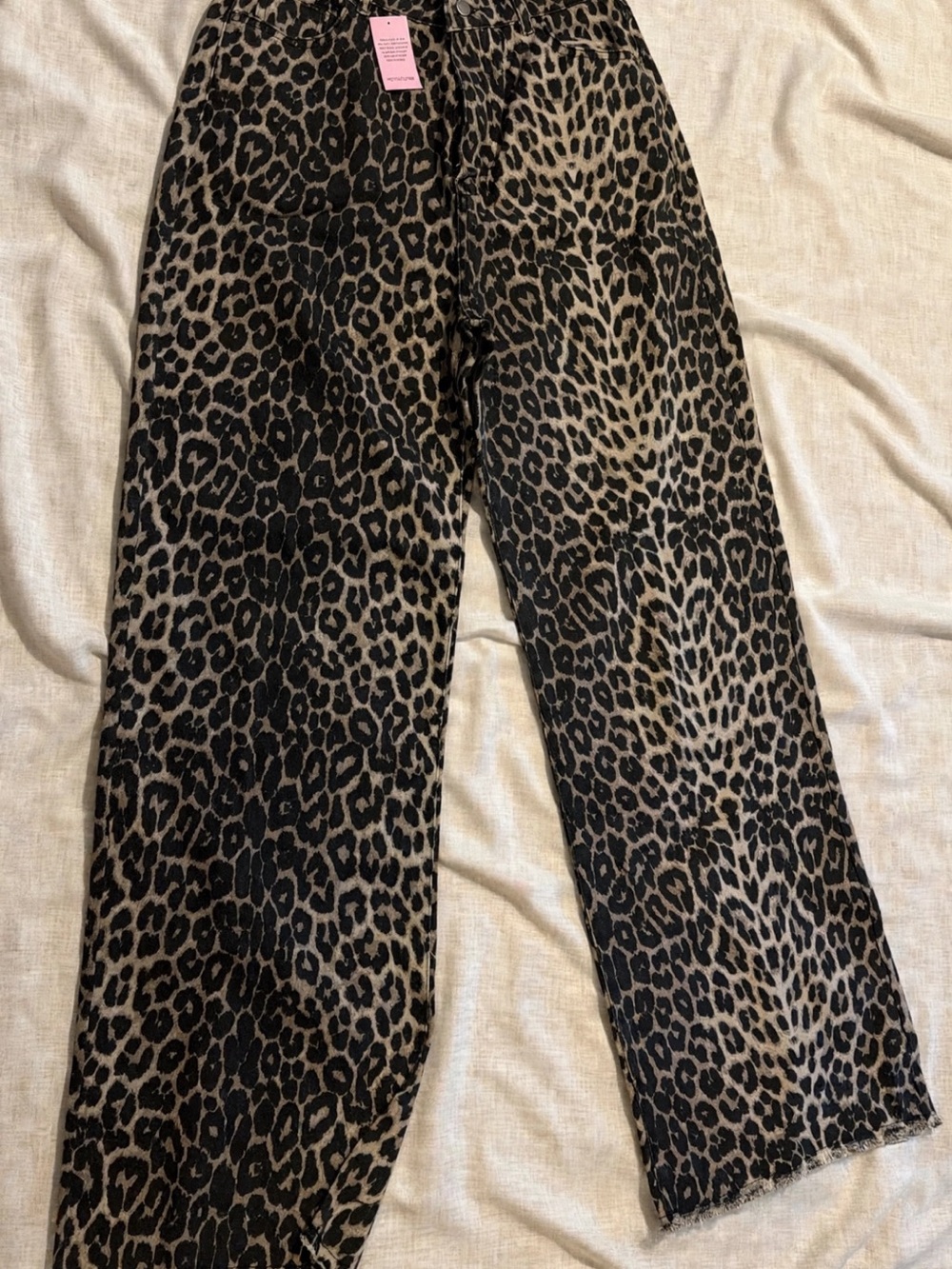 PrettyLittleThing Leopard Print Wide Leg Jeans - Black & Tan